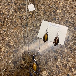 Lia Sophia Tiger Eye necklace and earring set